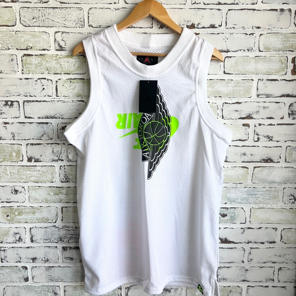 Nike Air Jordan Jumpman Classic Wings Jersey Mens Size L White Mesh Tank Top